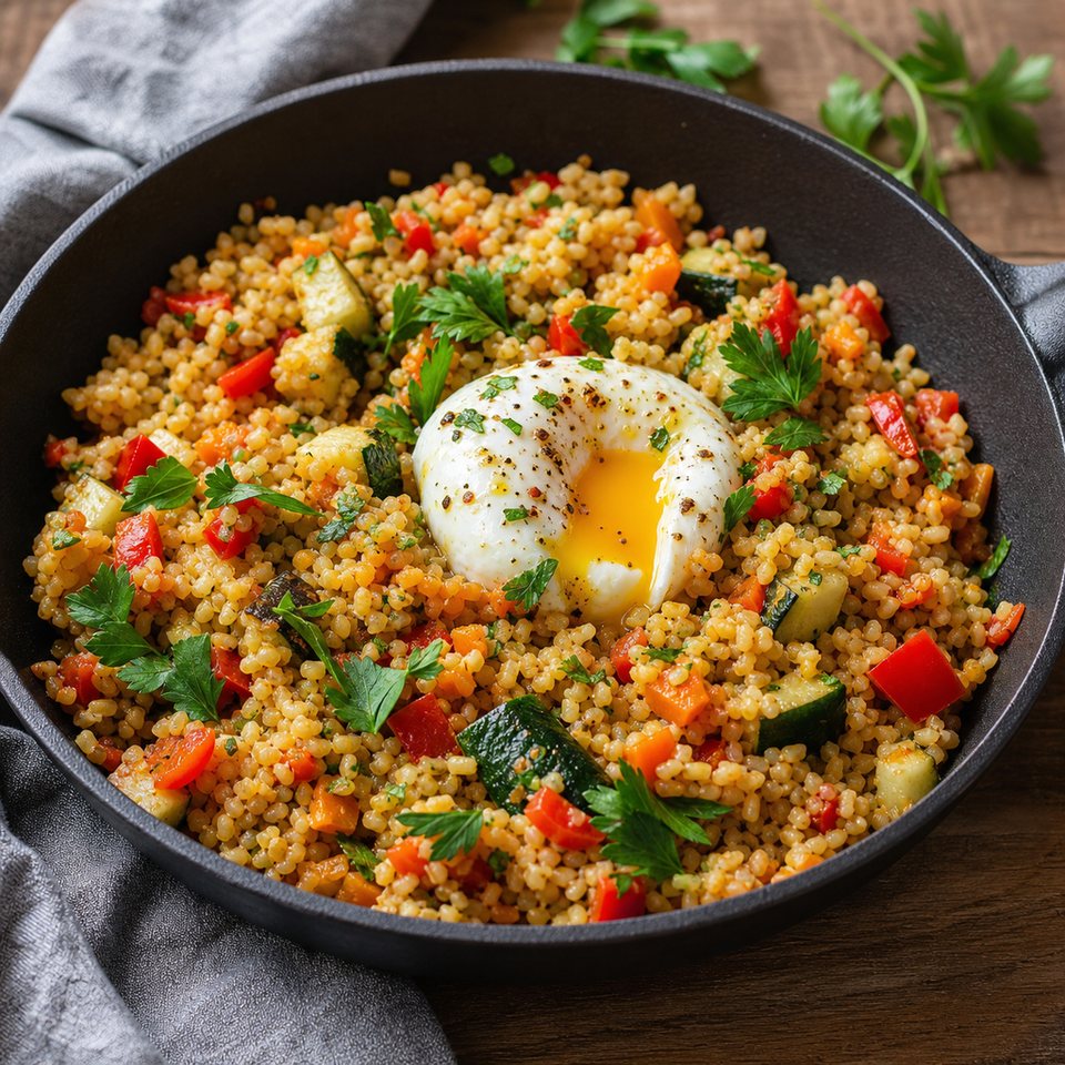 Булгур с овощами и яйцом