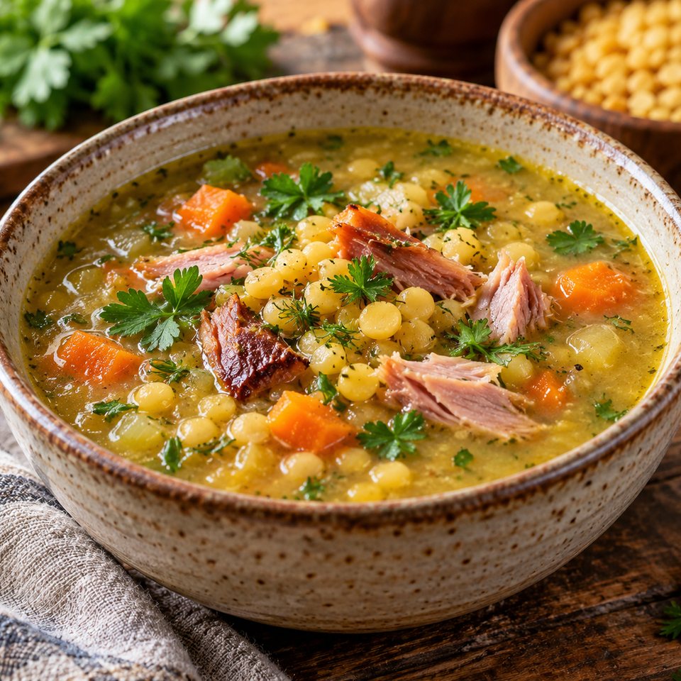 Гороховый суп с копченой курицей и картофелем