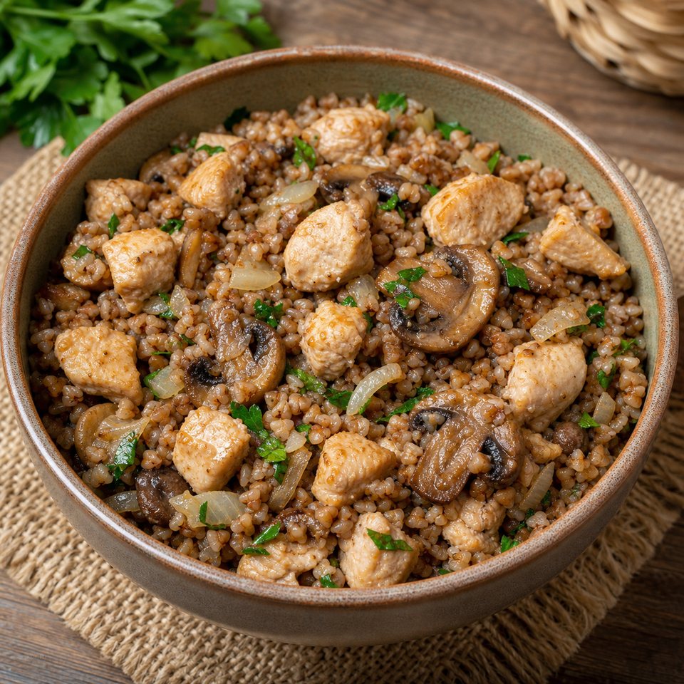 Гречка с курицей и шампиньонами