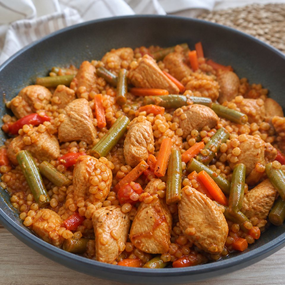 Индейка с булгуром и зеленой фасолью