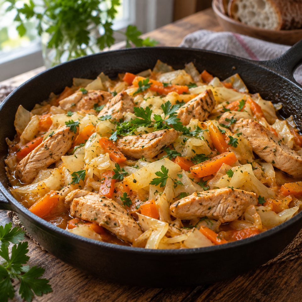 Индейка с капустой на сковороде