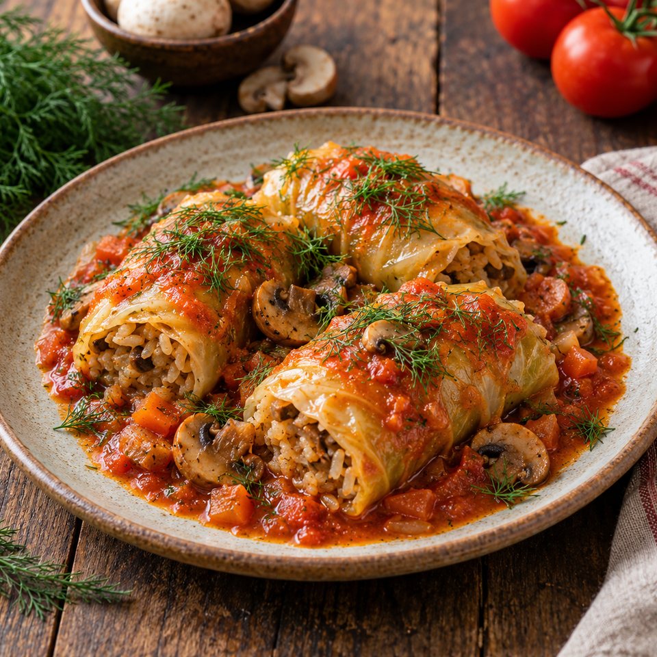 Капустные рулетики с грибами и рисом