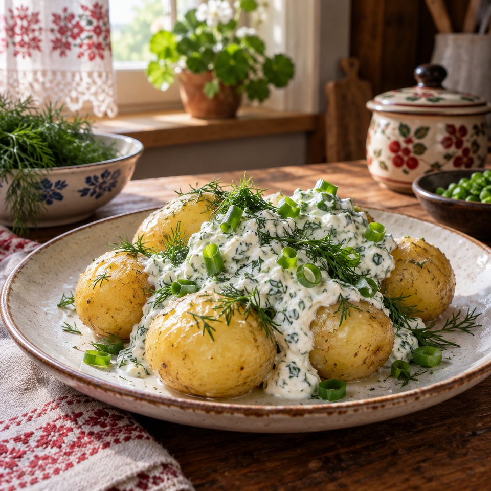 Картофель с творожным соусом