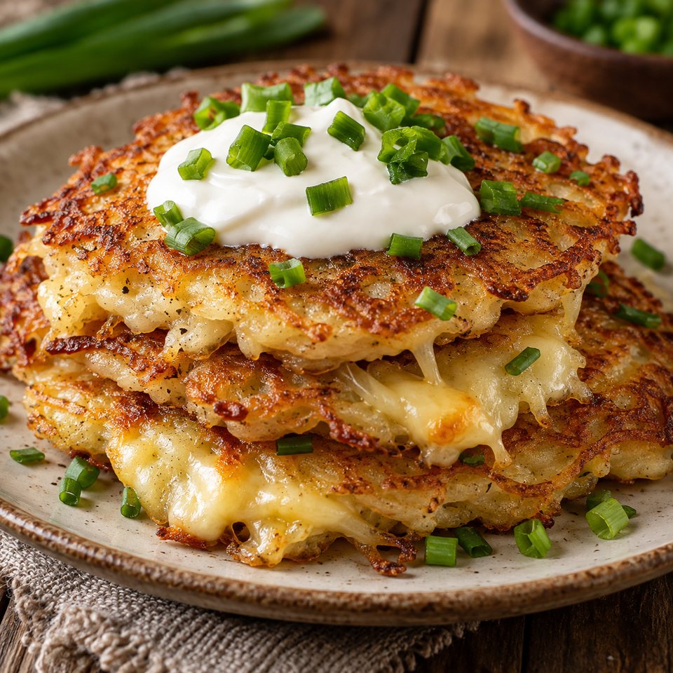 Картофельные драники с сыром и зеленым луком