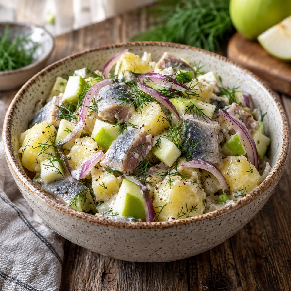 Картофельный салат с сельдью и яблоком