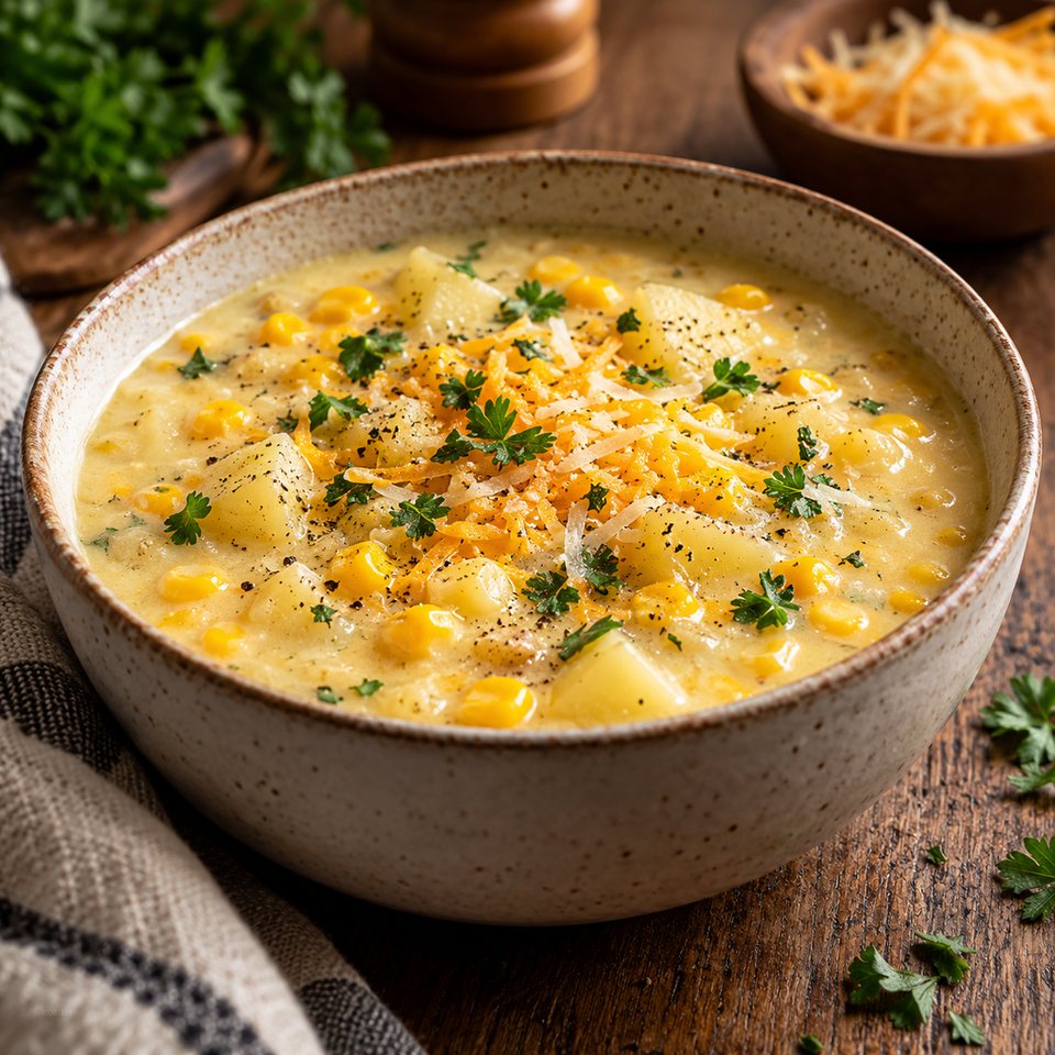 Картофельный суп с кукурузой и плавленым сыром