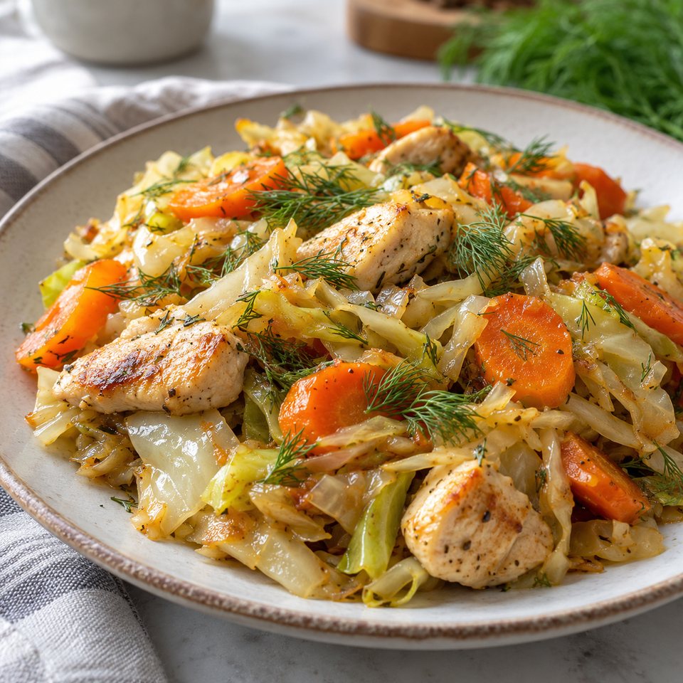 Курица с капустой на сковороде