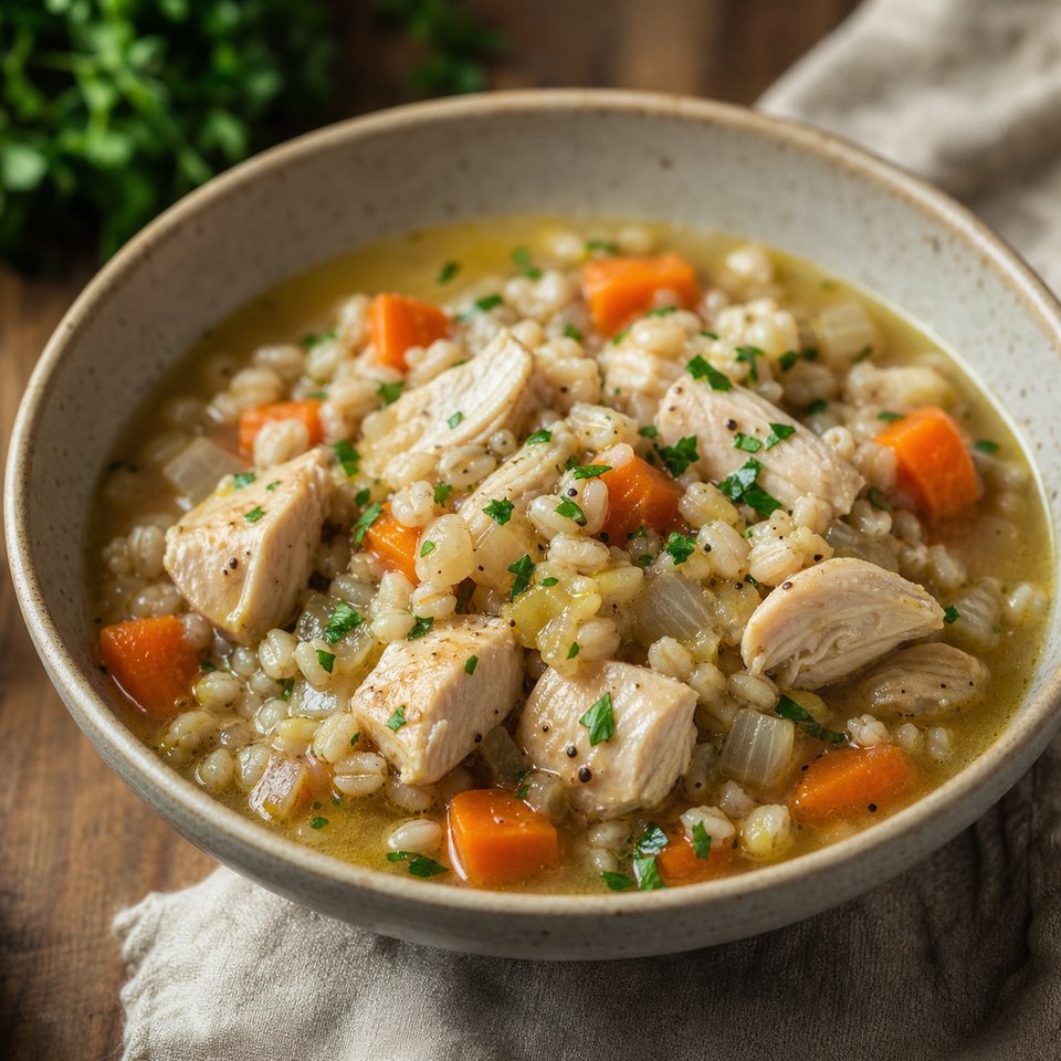 Курица с перловкой и морковью