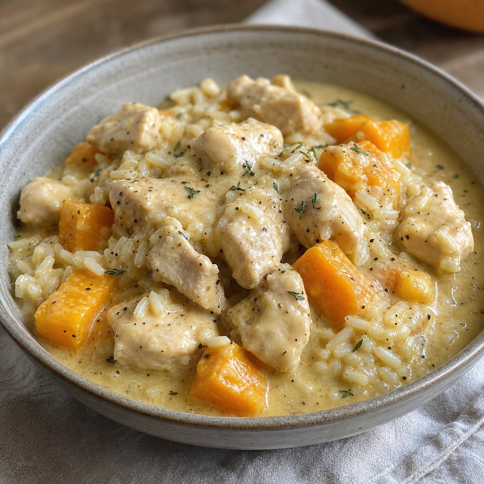 Курица с тыквой и рисом в сливках