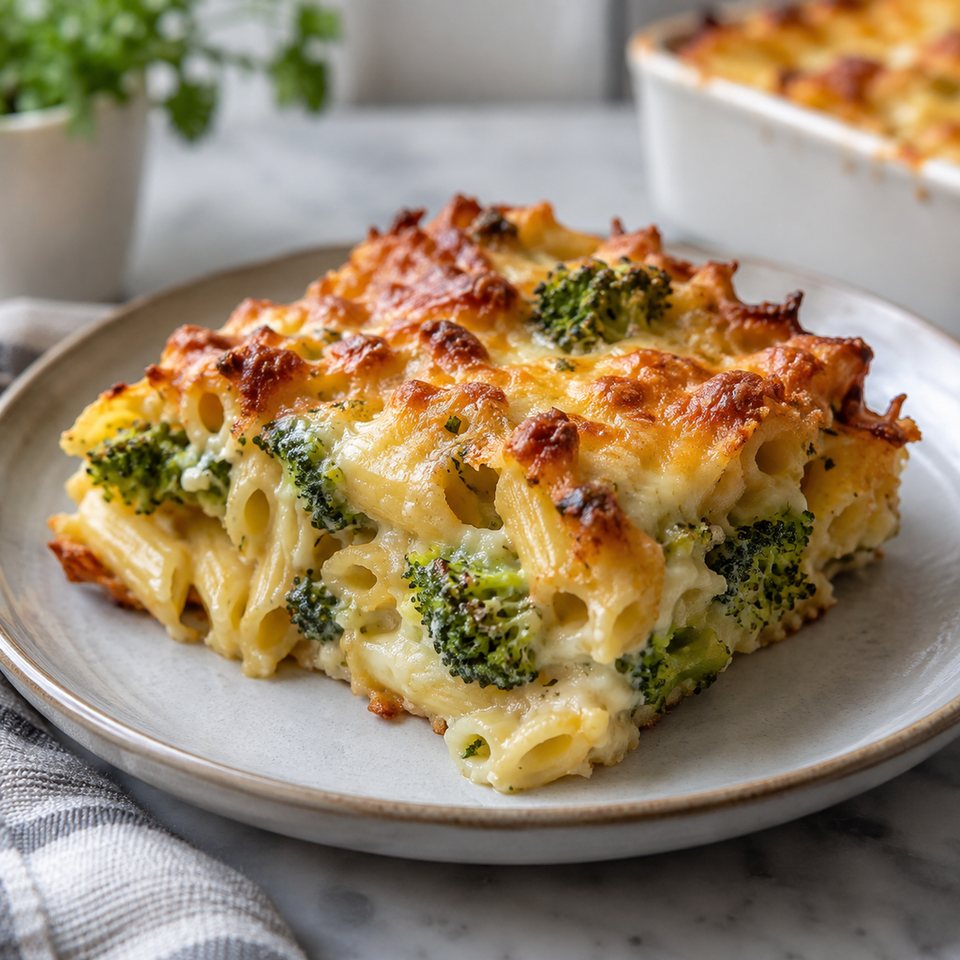 Макаронная запеканка с брокколи и сыром