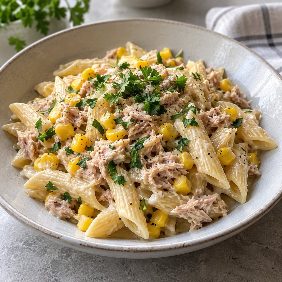 Макароны с тунцом и кукурузой