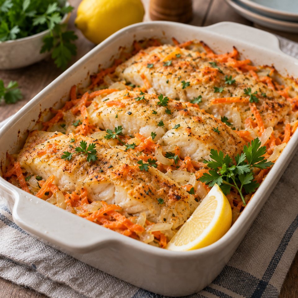 Минтай в сметане с морковью и луком