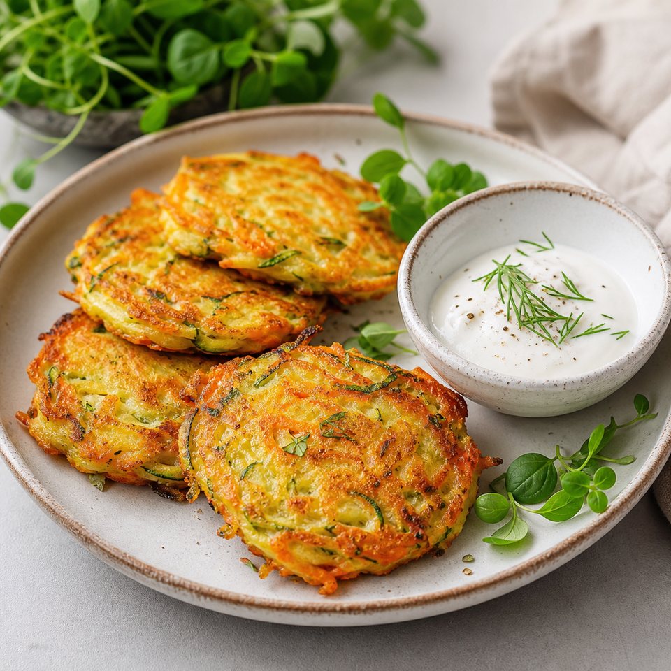Овощные оладьи с морковью и кабачком