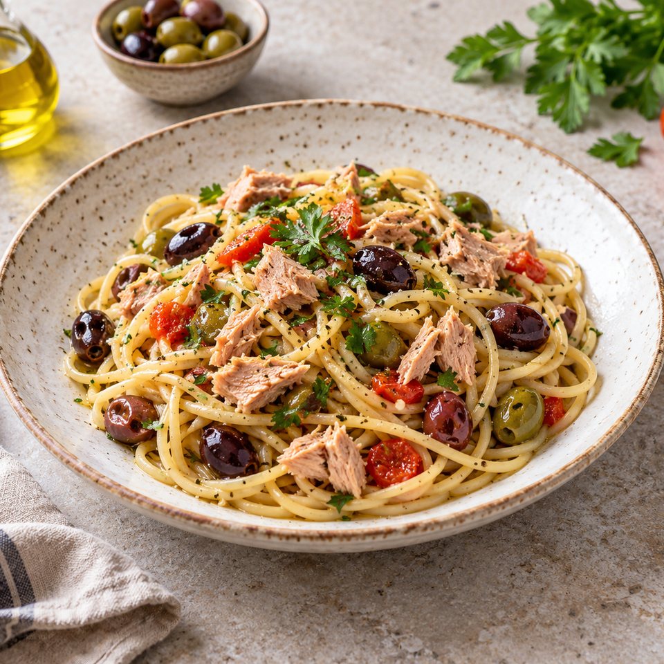 Паста с тунцом и оливками
