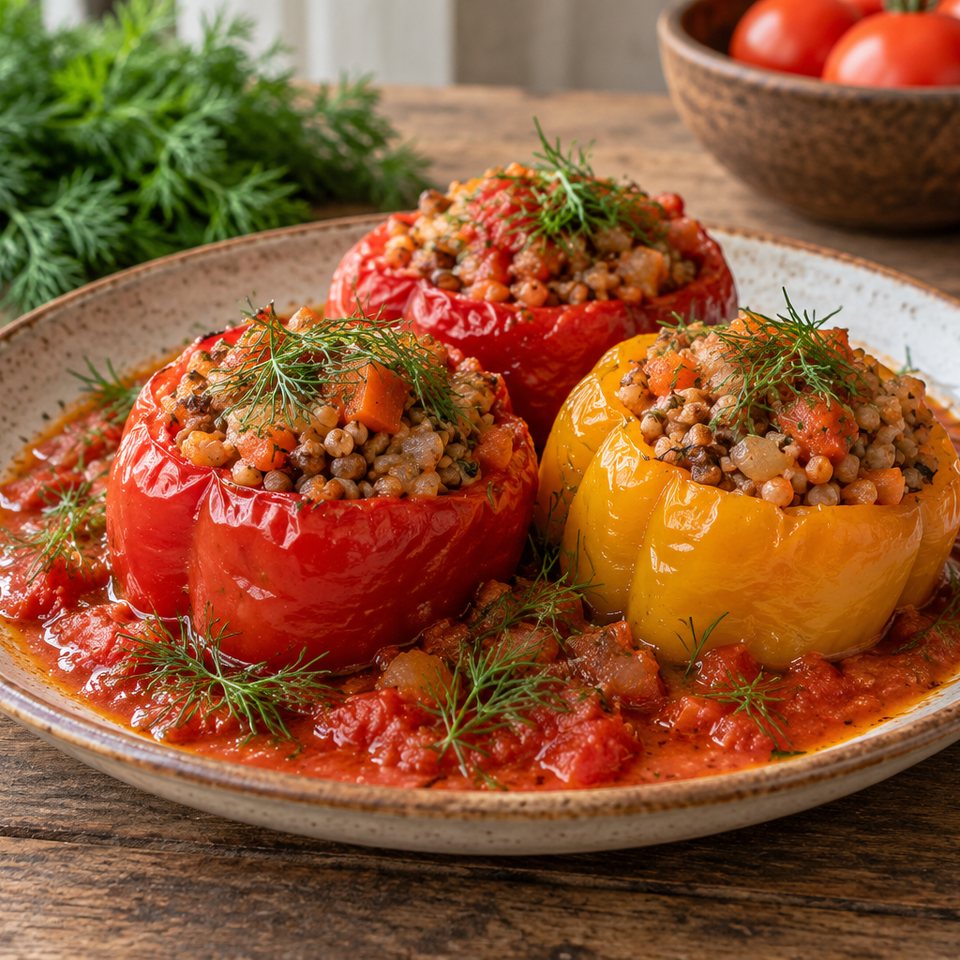 Перцы, фаршированные гречкой и грибами