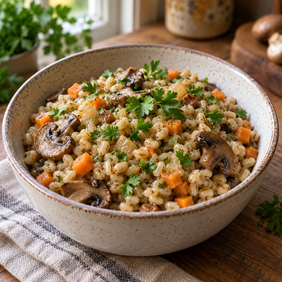 Перловая каша с вешенками и луком