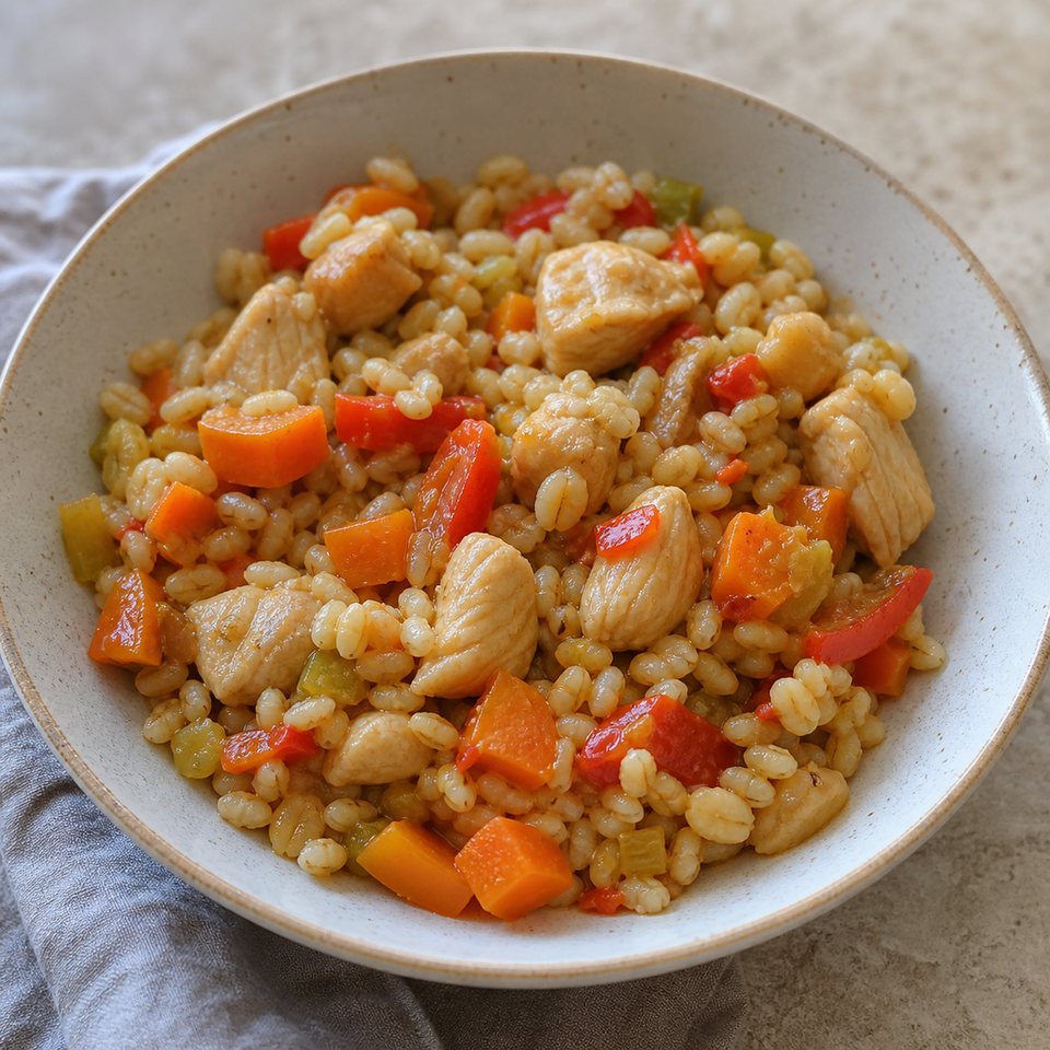 Перловка с курицей и овощами