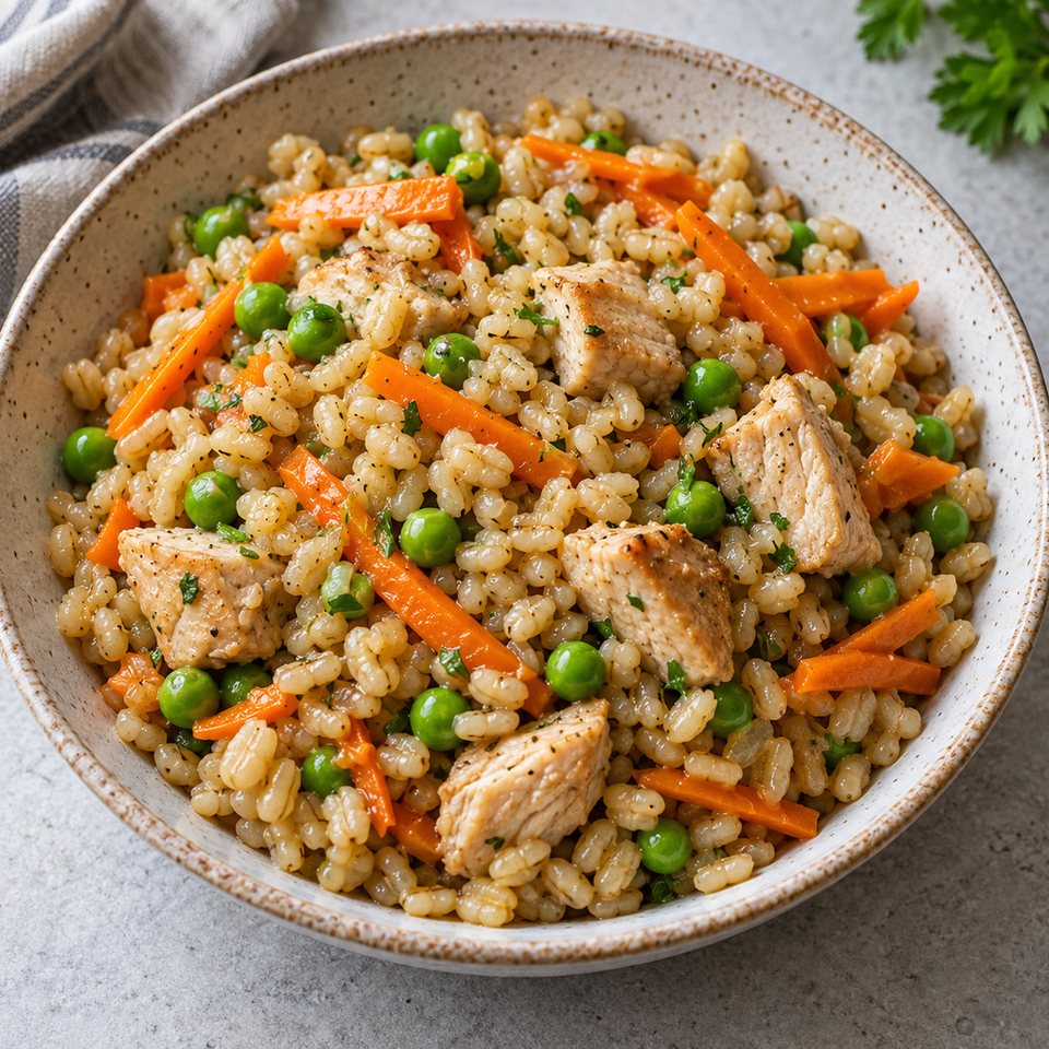 Перловый плов с индейкой и горошком