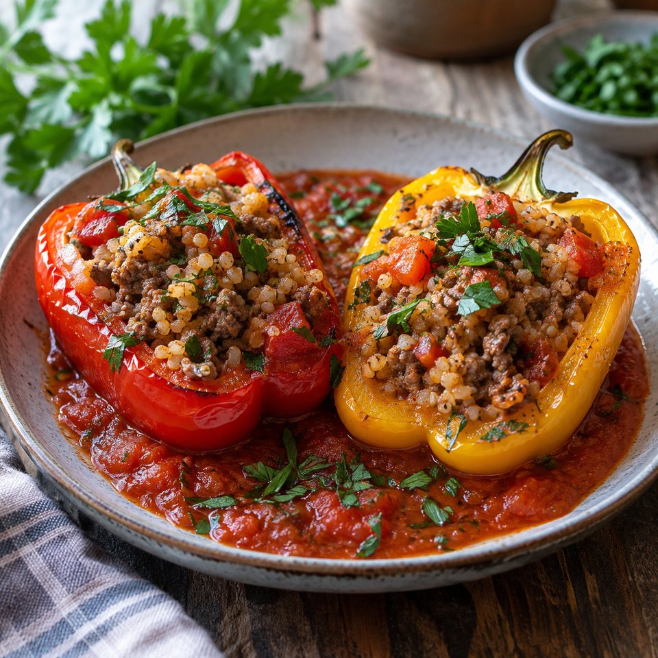 Перцы, фаршированные булгуром и говядиной