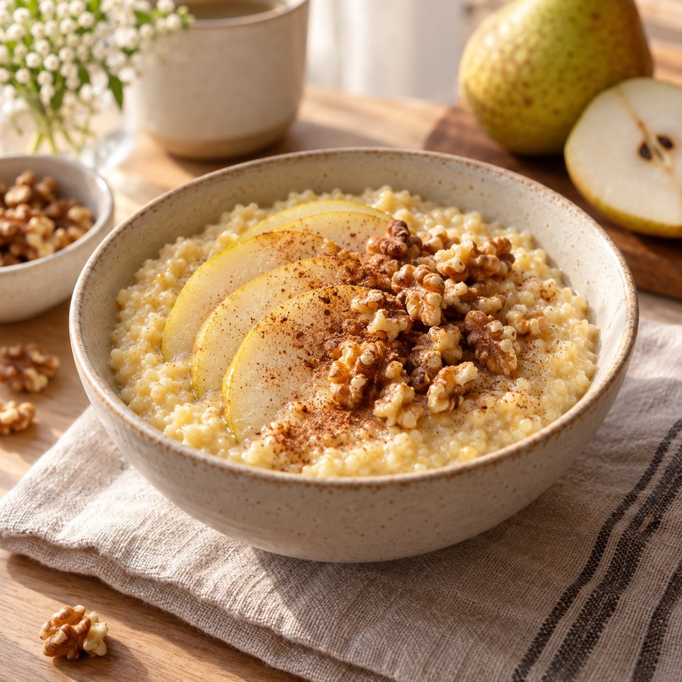 Пшенная каша с грушей, орехами и корицей