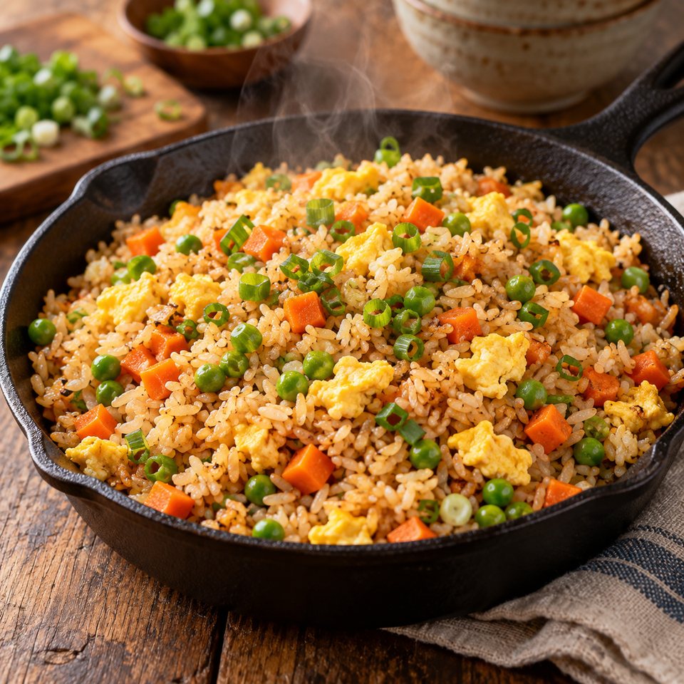 Жареный рис с овощами и яйцом