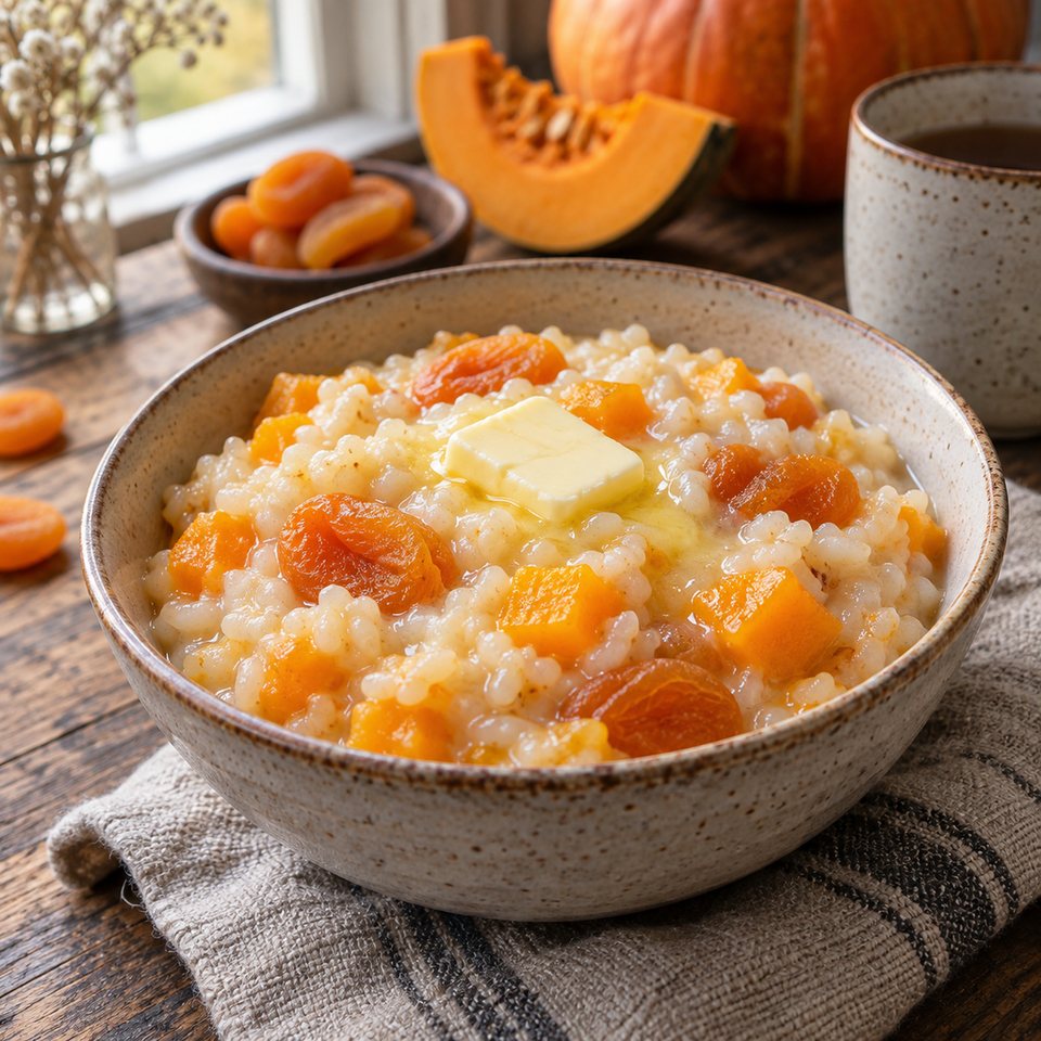 Рисовая каша с курагой и тыквой