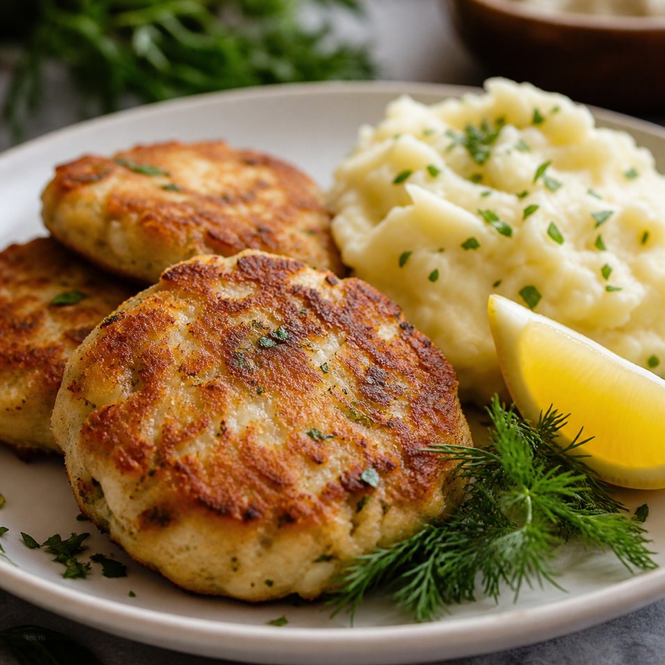 Рыбные котлеты с картофельным пюре