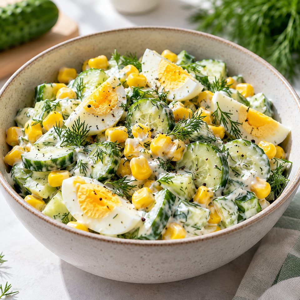 Салат из огурца, кукурузы и яйца