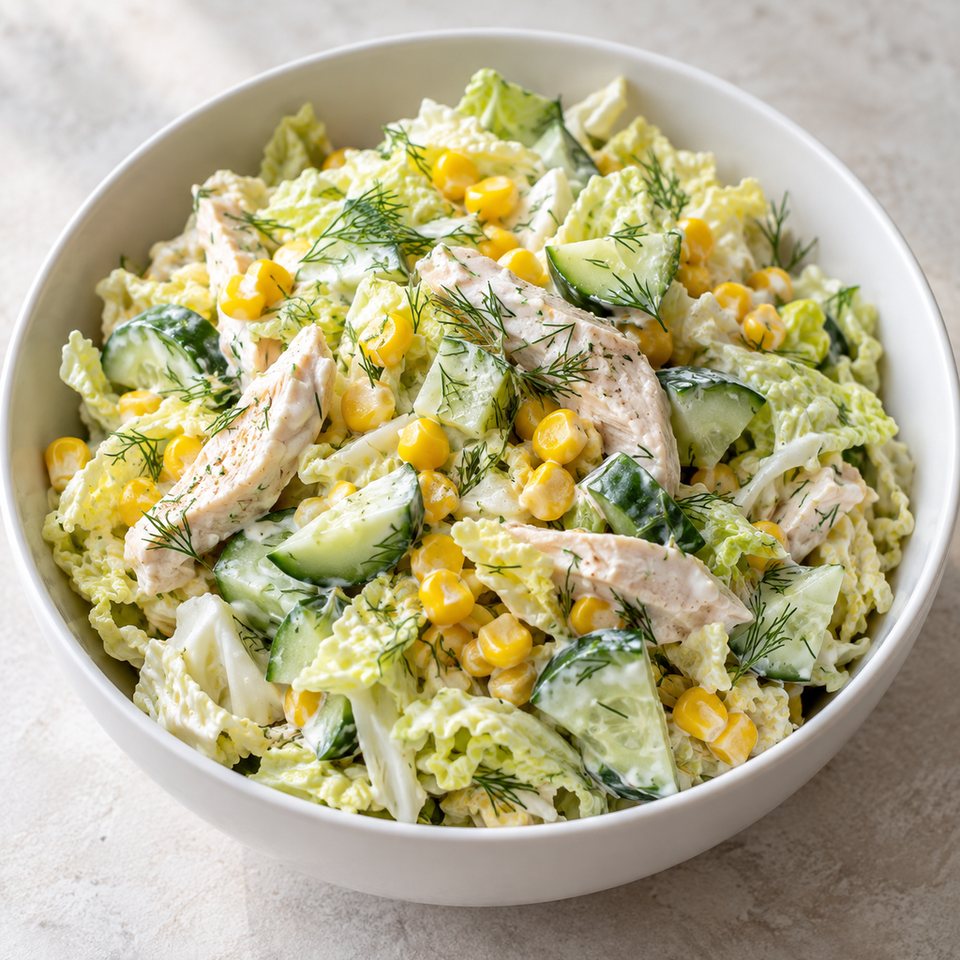 Салат из пекинской капусты с курицей и кукурузой