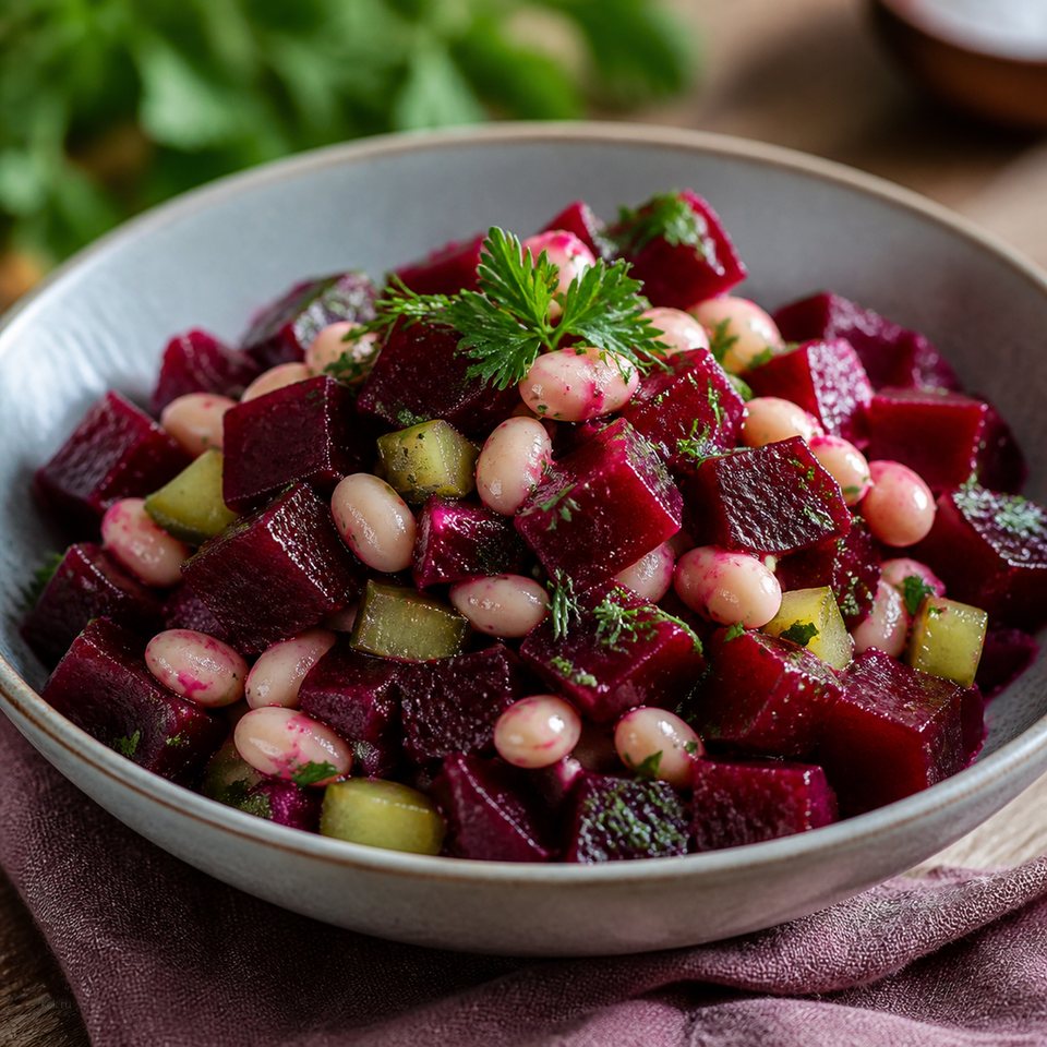 Салат из свеклы с фасолью и огурцом