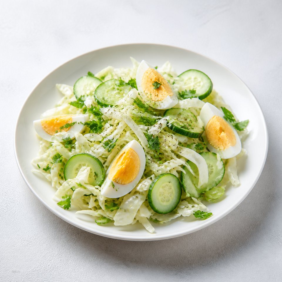 Салат с капустой, огурцом и яйцом