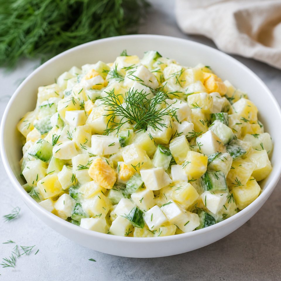 Салат с картофелем, яйцом и зеленым луком