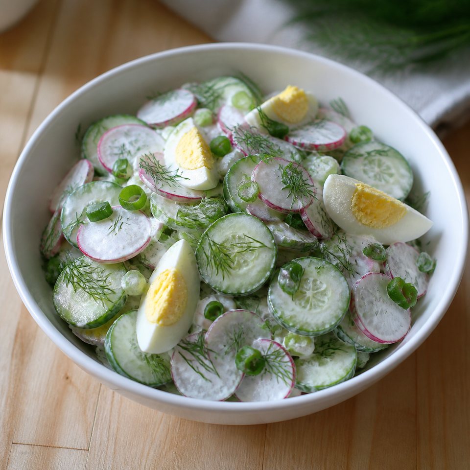 Салат с редиской, огурцом и сметаной