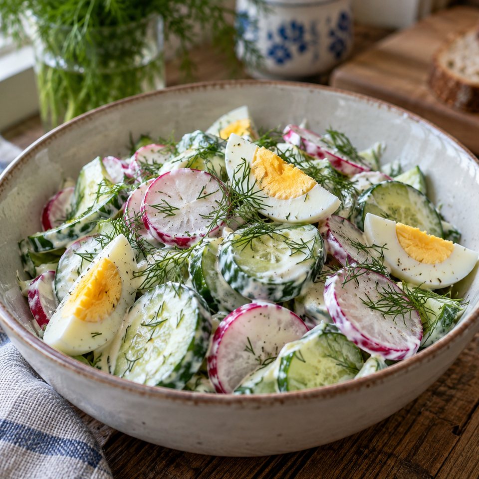 Салат с редиской, яйцом и сметаной
