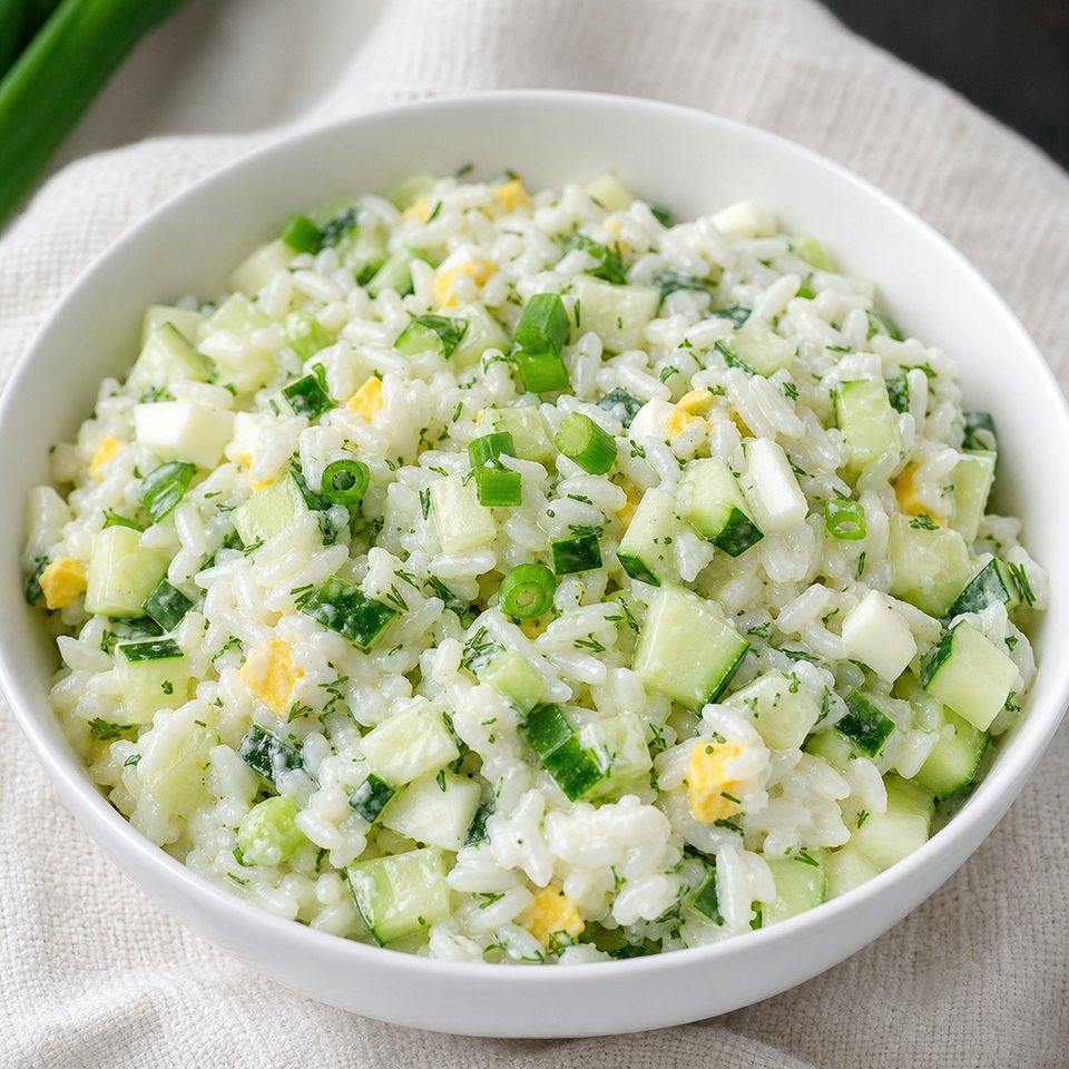 Салат с рисом, огурцом и яйцом