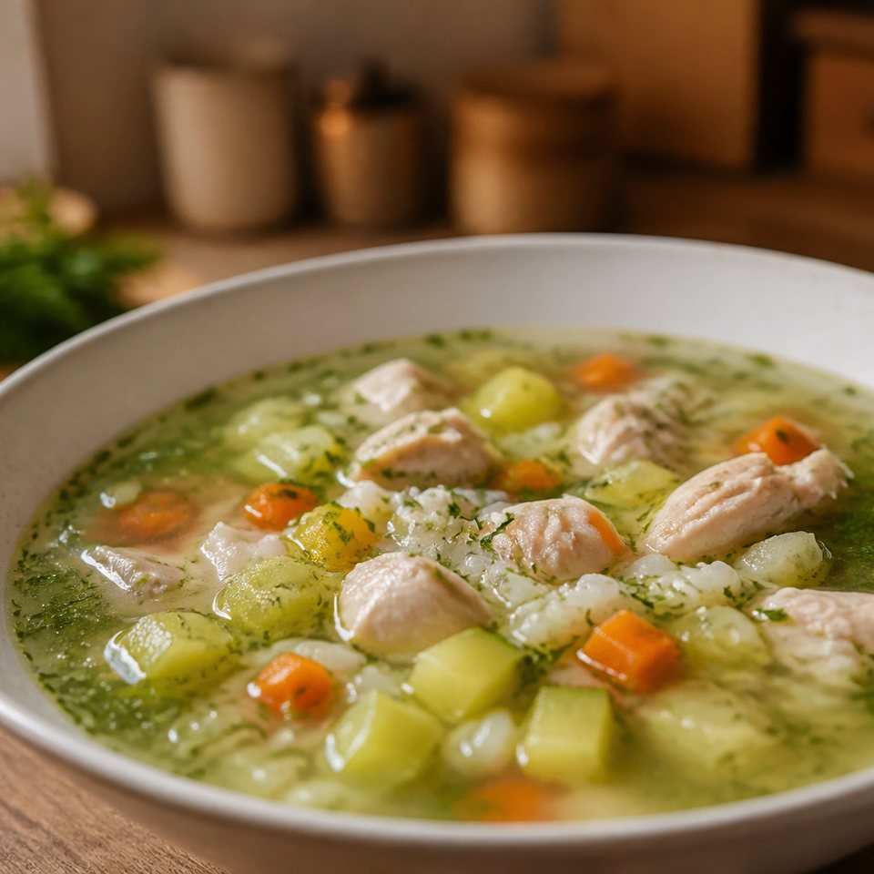 Суп с кабачком, рисом и курицей