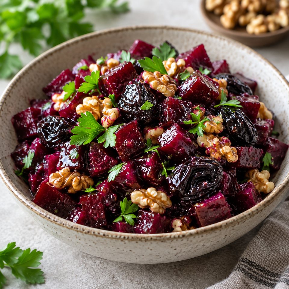 Свекольный салат с финиками и орехами