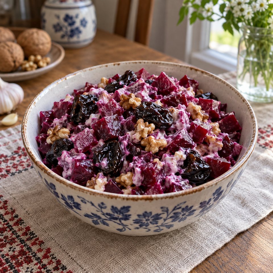 Свекольный салат с яблоком и орехами