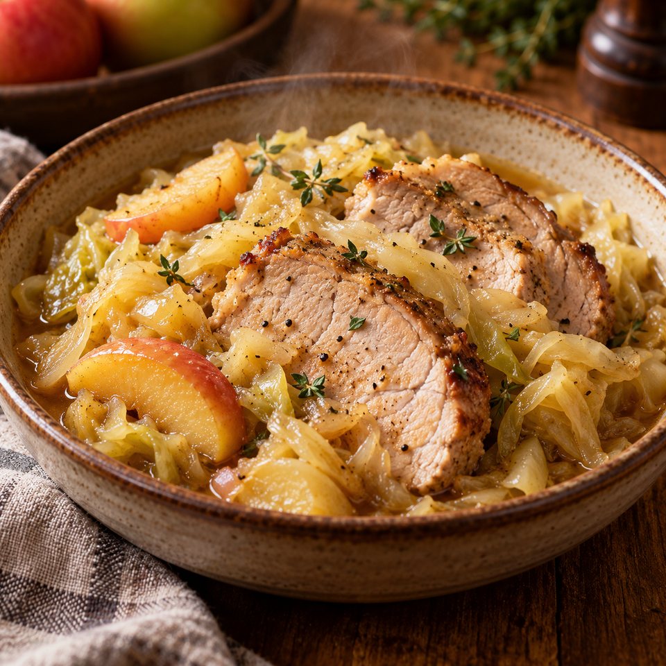 Свинина с капустой и яблоками