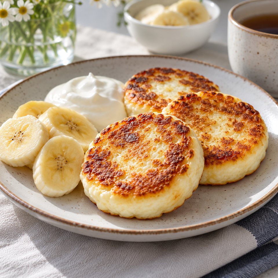 Сырники с бананом и сметаной