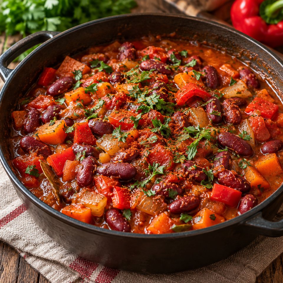 Тушеная фасоль с овощами и паприкой