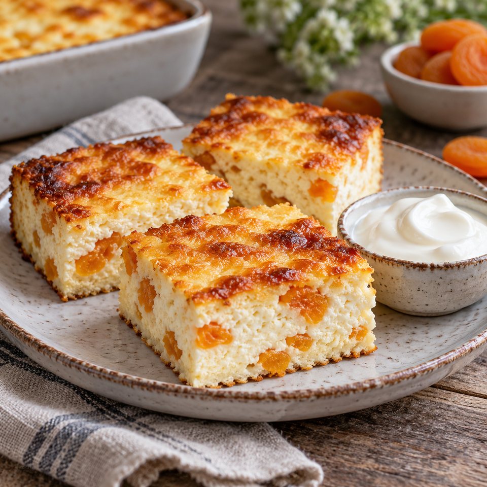 Творожная запеканка с курагой