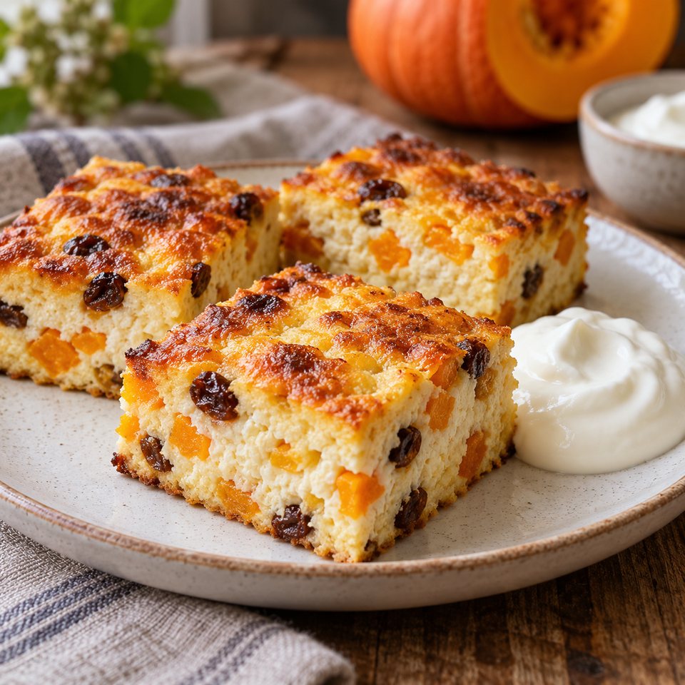 Творожная запеканка с тыквой и изюмом