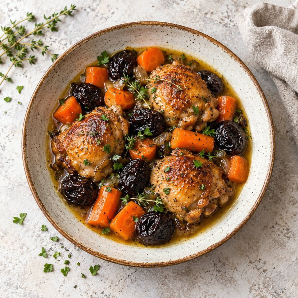 Куриные бедра с черносливом и морковью